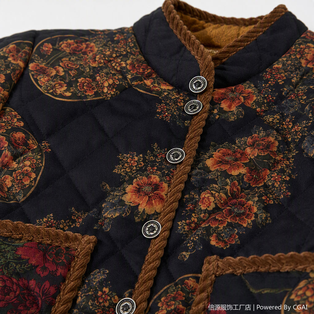 Fashionable and warm cotton-padded jacket with deep blue floral patterns, light and comfortable, a must-have for winter for women, thickened version Application Scenario
