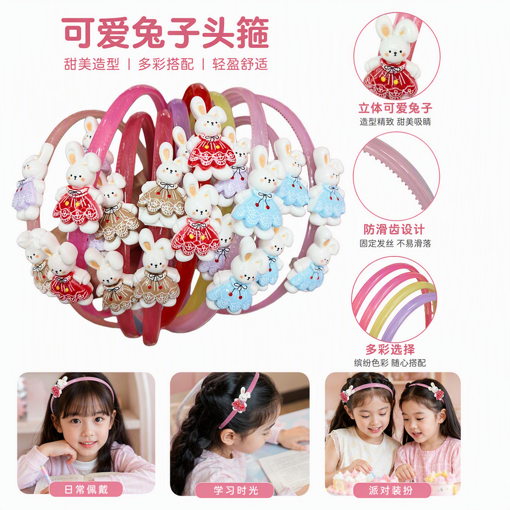 可爱兔子玩偶彩色发箍儿童发饰头饰发夹发带女生发饰品