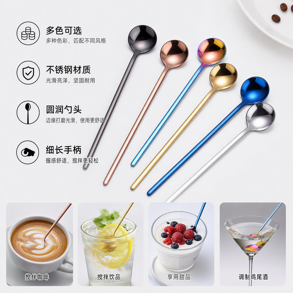 Multi-functional stainless steel spoons and spoons, kitchenware, household Western food spoons and spoons, tableware Specification image