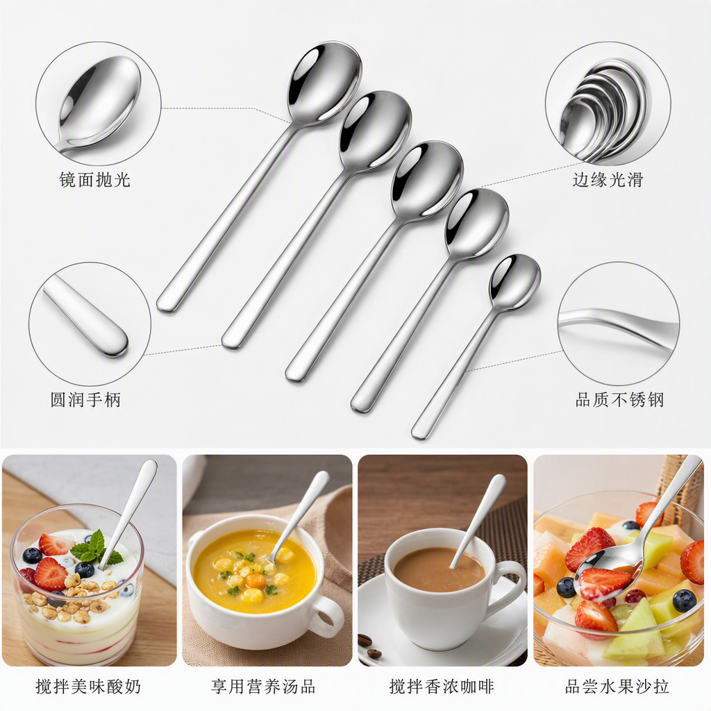 Multi-functional stainless steel soup spoon, spoon and tableware set for kitchenware, portable and practical for home use