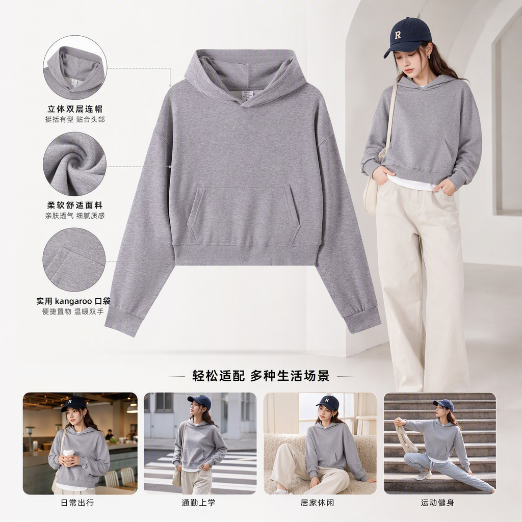 Comfortable and casual sportswear hoodies for men and women, loose pullover sportswear for spring and autumn, worn over sports equipment details Picture