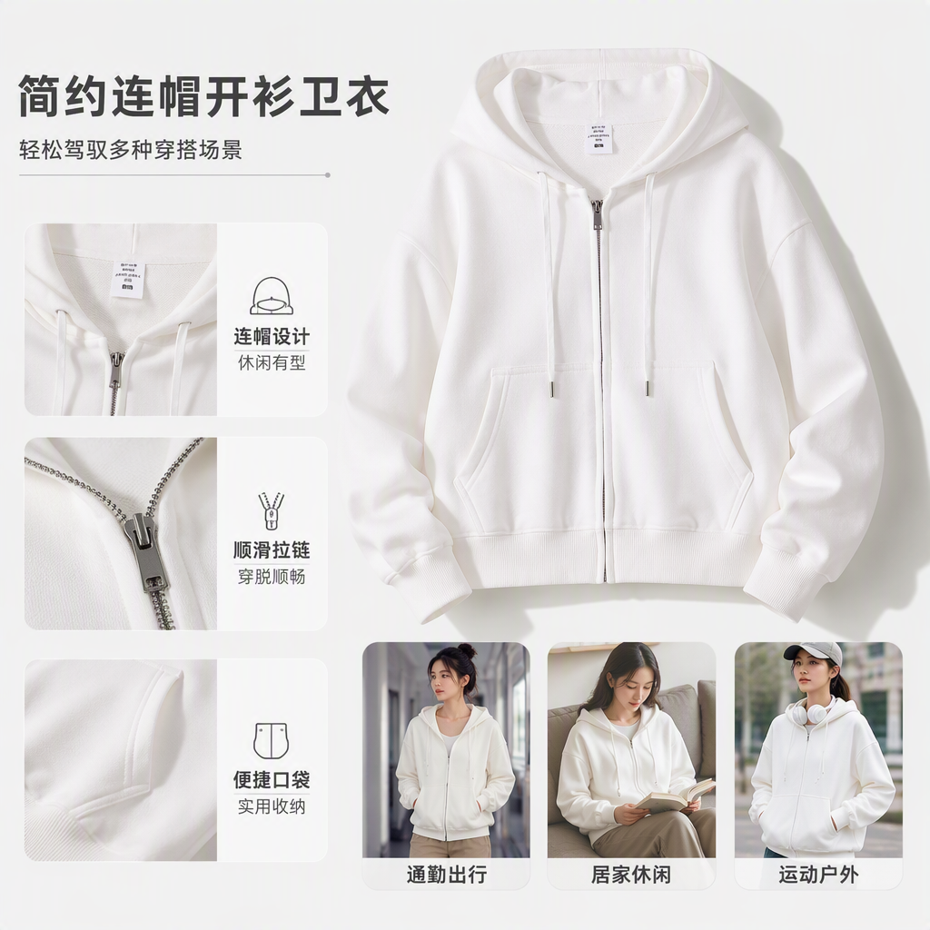 进口舒适休闲卫衣男女宽松百搭秋季运动潮流服装白底实物图