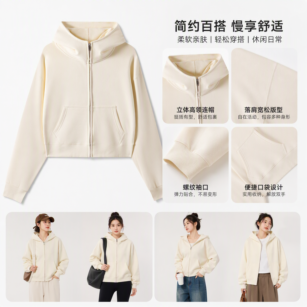 时尚休闲宽松套头卫衣男女潮流百搭进口服装秋冬新款舒适保暖