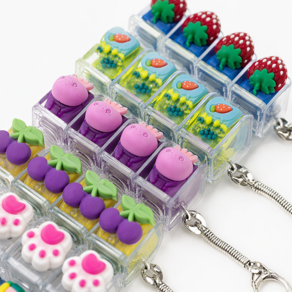 A variety of colorful cartoon-shaped keychains, cute and creative key pendants, cartoon accessories, gifts and decorative items Application Scenario