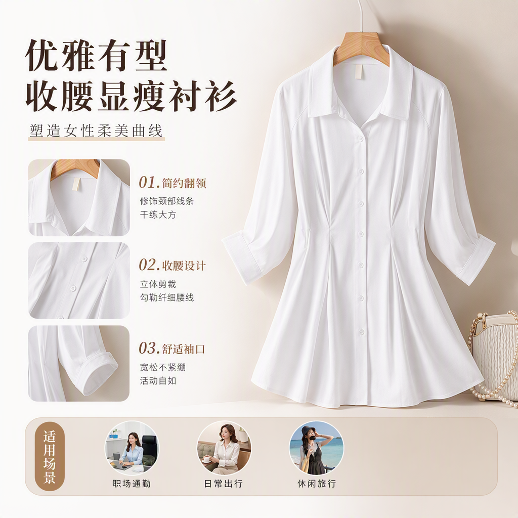 Fashionable and versatile women's shirt, loose and casual long-sleeved, new spring and summer style, simple and elegant top for women's wear, trendy style details Picture
