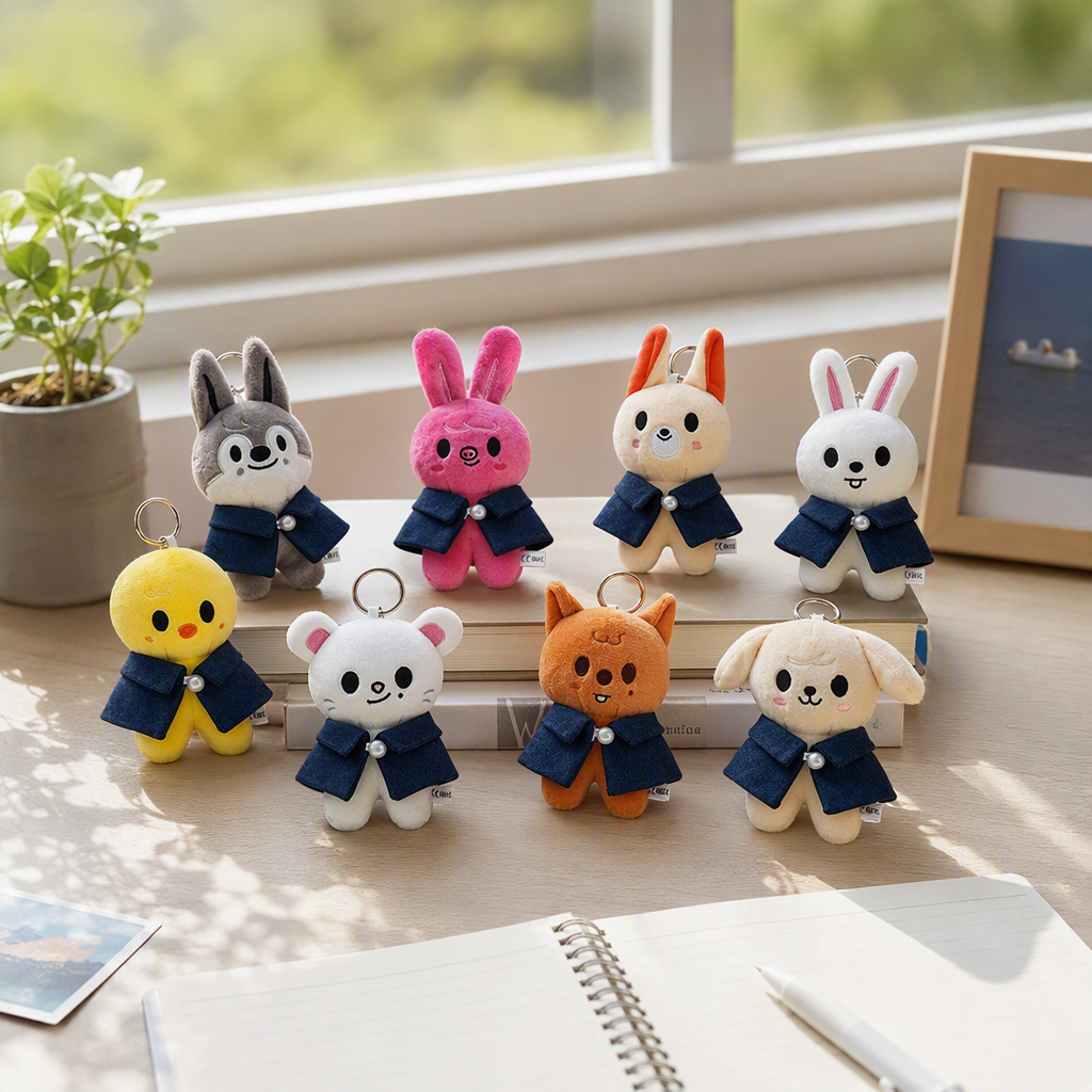 New stray children's cape style teddy bear rabbit plush toy, pink rabbit, cute pink doll, orange white rabbit, orange and white series cute fabric doll, gray Wolf, white rabbit, yellow duck, white mouse, orange fox, Mi dog, fun handmade doll collection and display item details Picture