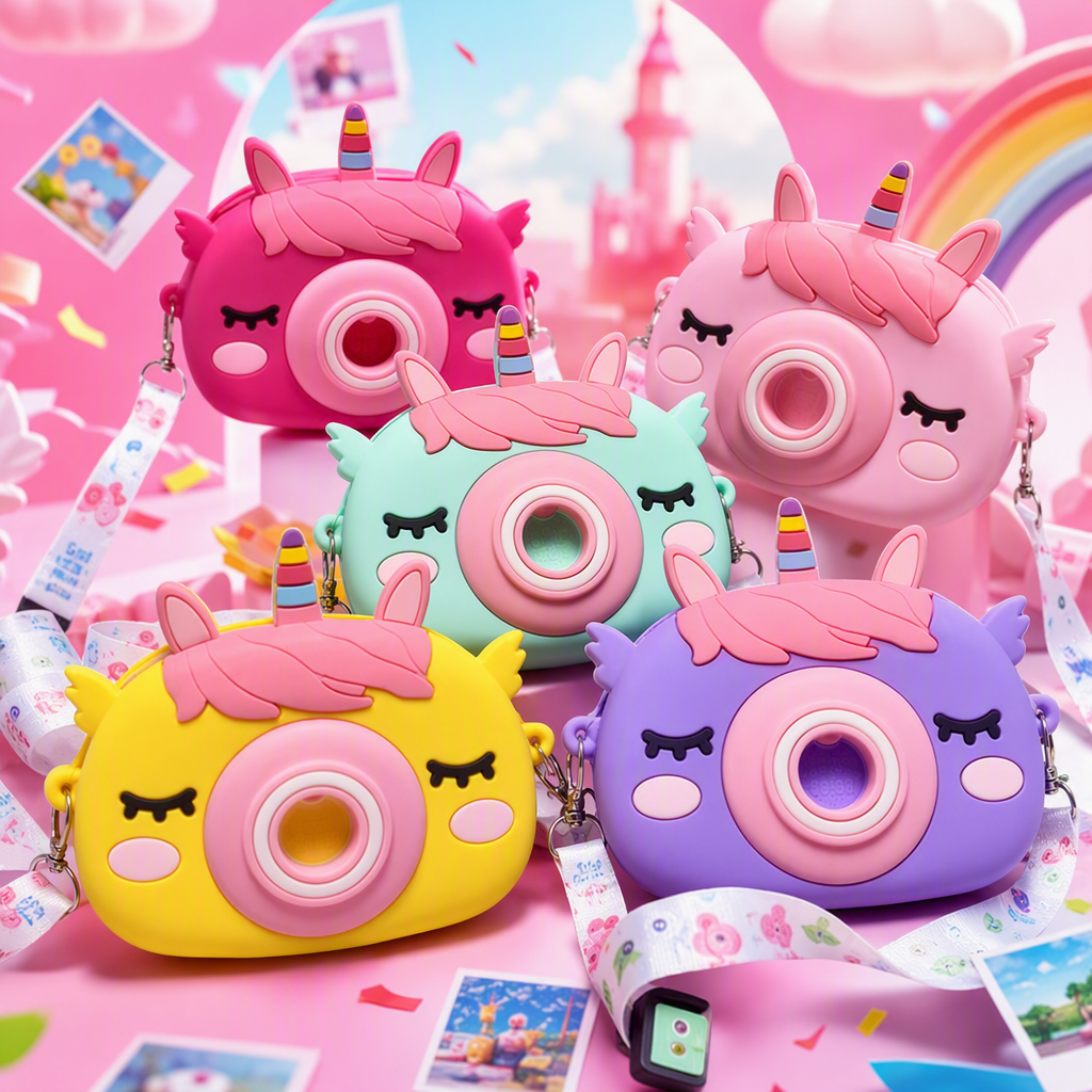 Colorful unicorn-shaped camera bag, children's cartoon, cute, portable, anti-drop, trendy and fashionable bag, a gift for girls Specification image