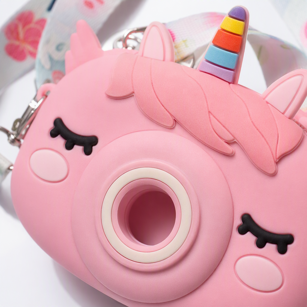 Colorful unicorn-shaped camera bag, children's cartoon, cute, portable, anti-drop, trendy and fashionable bag, a gift for girls Application Scenario