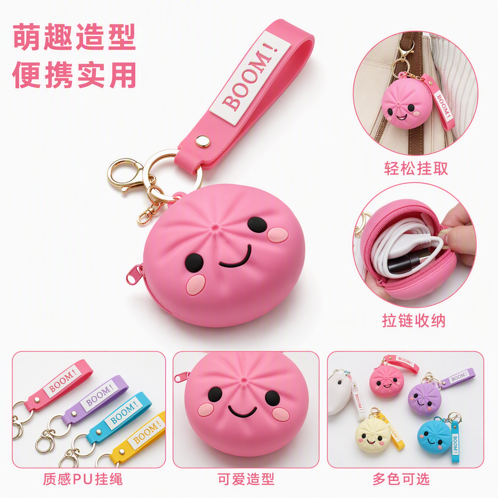 Creative colorful steamed bun-shaped keychains, cute cartoon pendants, fashionable and trendy gift accessories