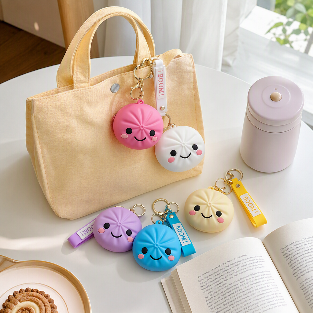 Creative colorful steamed bun-shaped keychains, cute cartoon pendants, fashionable and trendy gift accessories details Picture