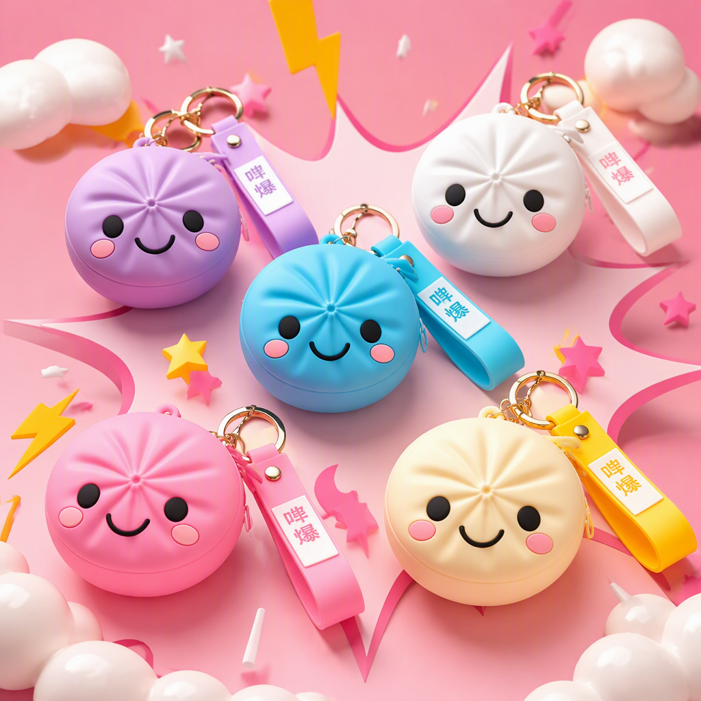 Creative colorful steamed bun-shaped keychains, cute cartoon pendants, fashionable and trendy gift accessories Specification image