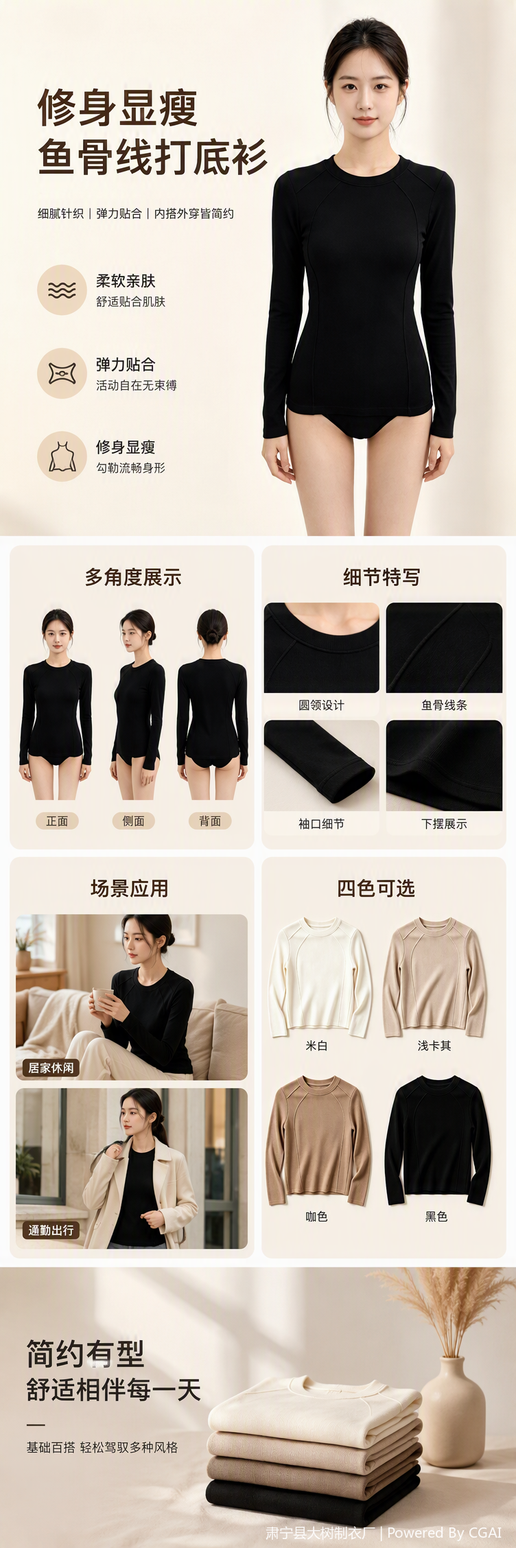 （国内现货）四色修身鱼骨线弹力打底衫百搭修身显瘦春秋款女装潮流新品绒衫女针织女长袖羊绒衫女绒衫时尚绒衫休闲详情1
