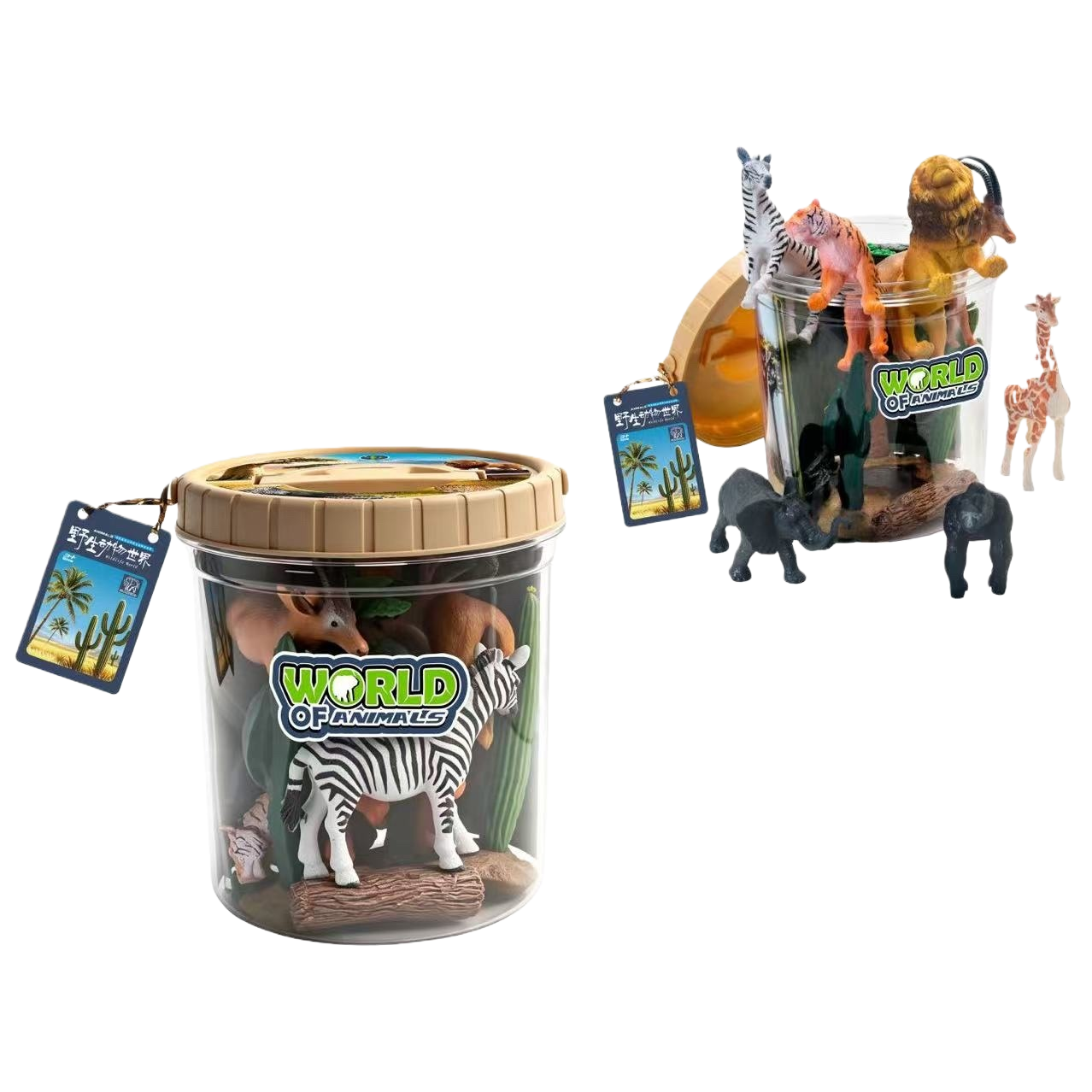 Transparent plastic storage bucket, wildlife model set, 13 pieces, scene accessories, children's toys, educational and enlightenment Item Picture