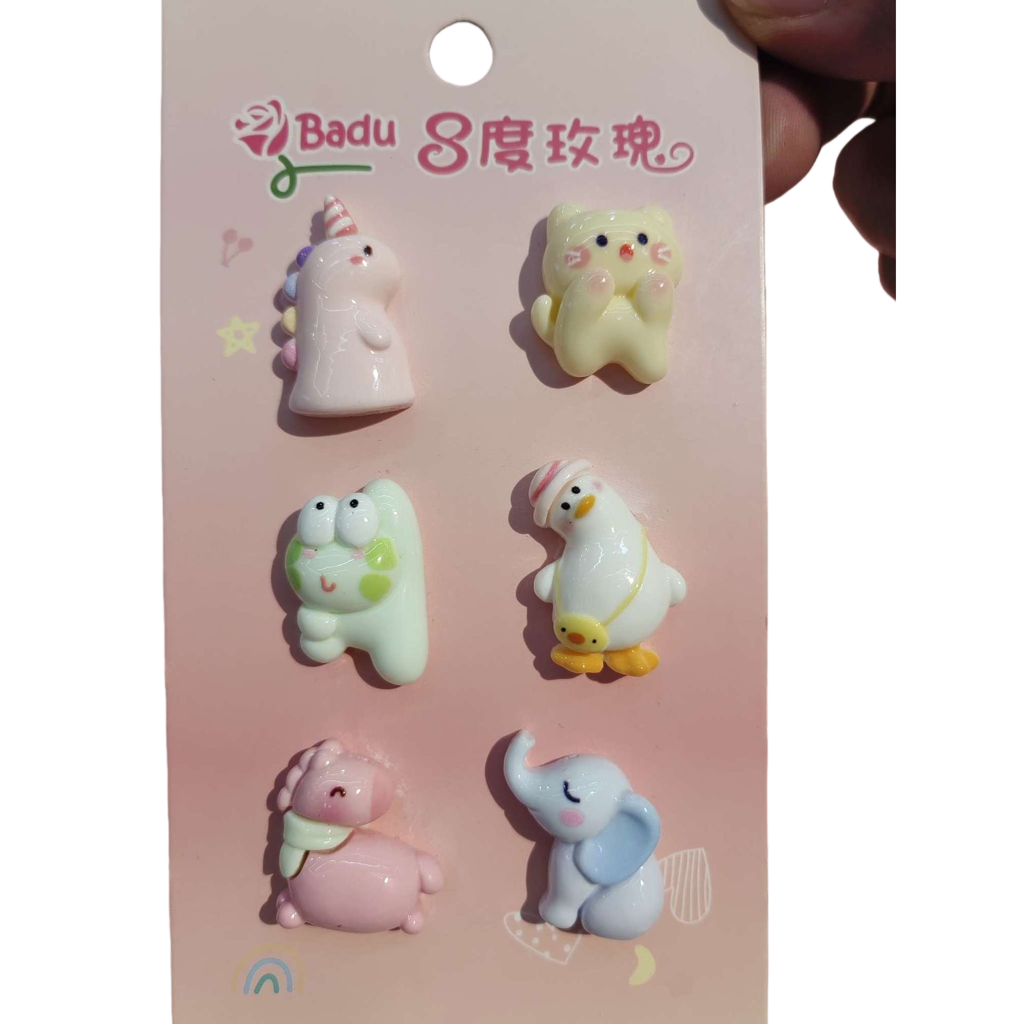 Six cute animal-shaped pendants with pink card decorations: creative gifts featuring unicorns, cats, frogs, ducks, ponies and elephants Item Picture