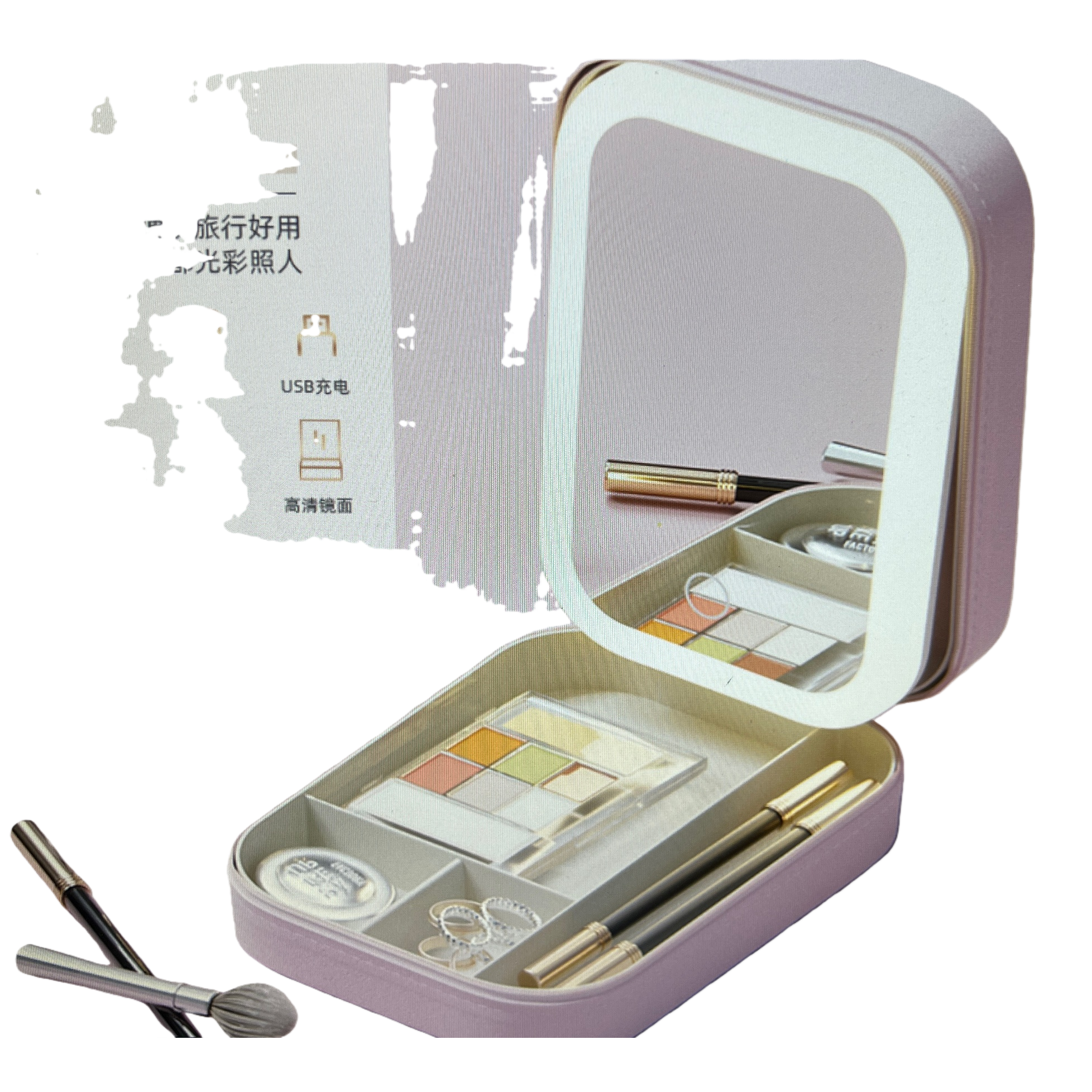 Pink portable makeup mirror, folding mini portable makeup mirror, portable and portable makeup supplies, beauty tools, essential for girls Item Picture