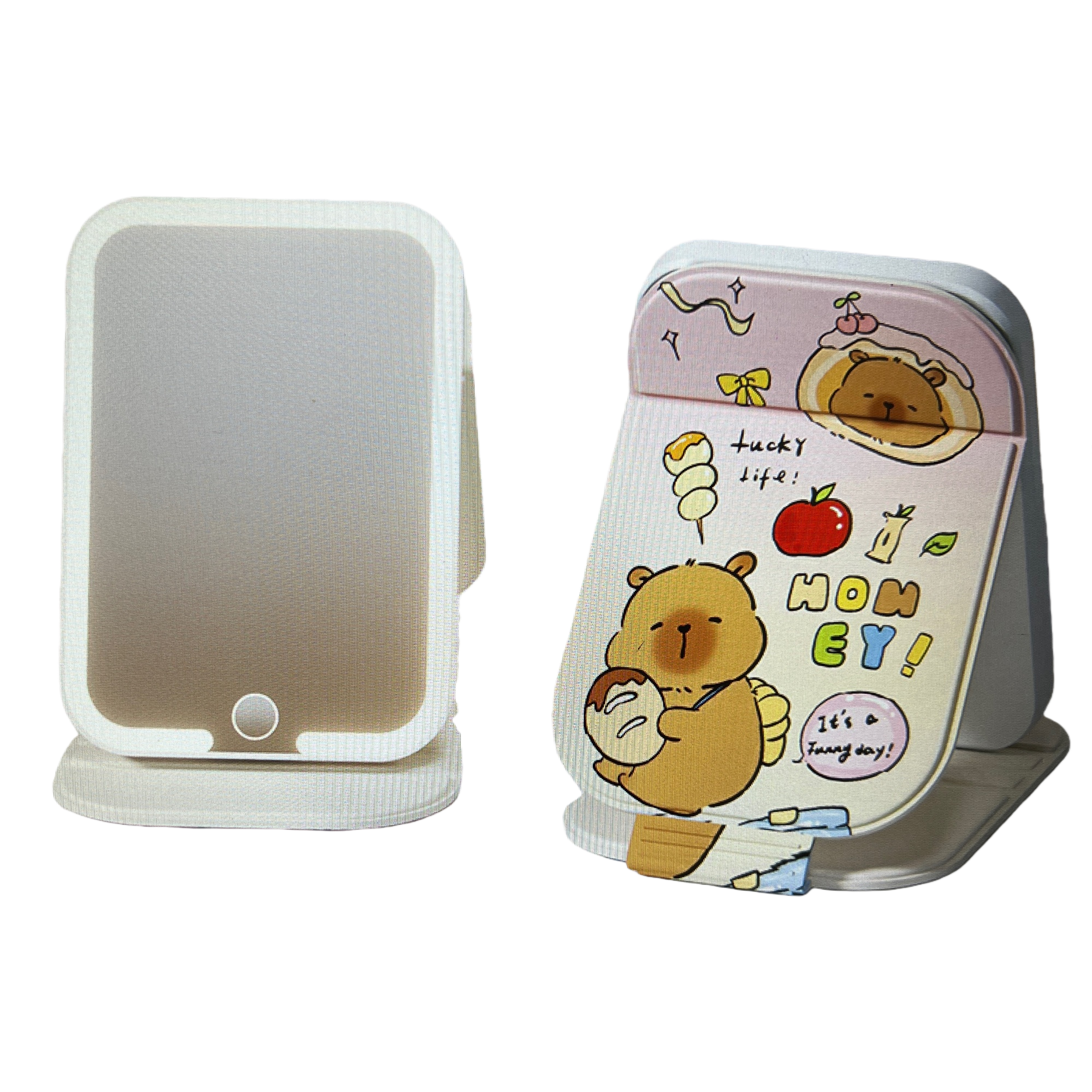 Cute pink cartoon bear pattern portable makeup mirror, a small and practical gift for girls' makeup products Item Picture