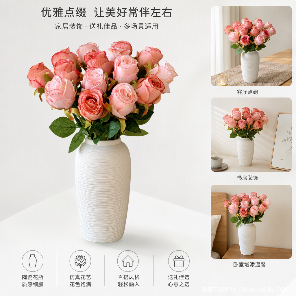Colorful fresh cut flowers, potted plants, flower arrangements, pet gardening, green plants, home living room flower arrangements Specification image