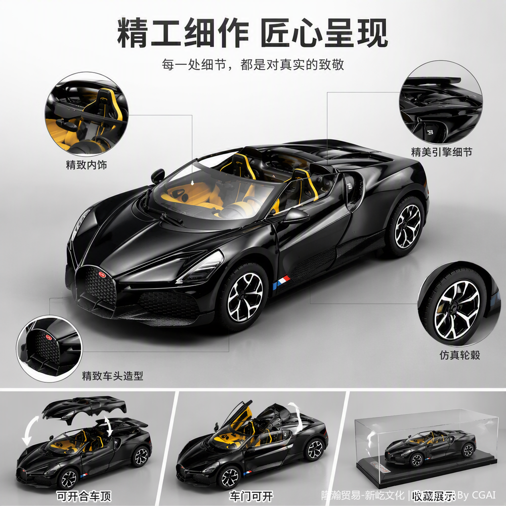 Officially Authorized simulation alloy car model - Bugatti Mistral [1:32 Black] details Picture