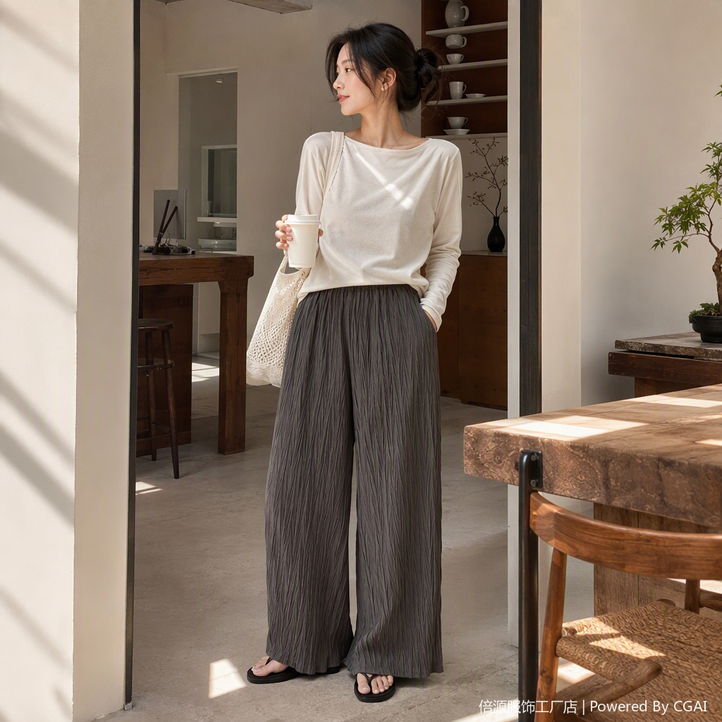 Fashionable and versatile black pleated trousers, slimming and form-fitting casual pants, loose and trendy 9-inch pants for women in spring and autumn details Picture