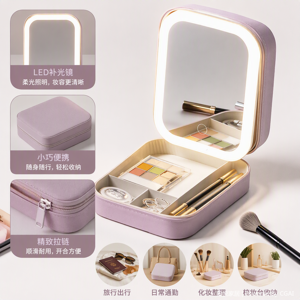 Pink portable makeup mirror, folding mini portable makeup mirror, portable and portable makeup supplies, beauty tools, essential for girls