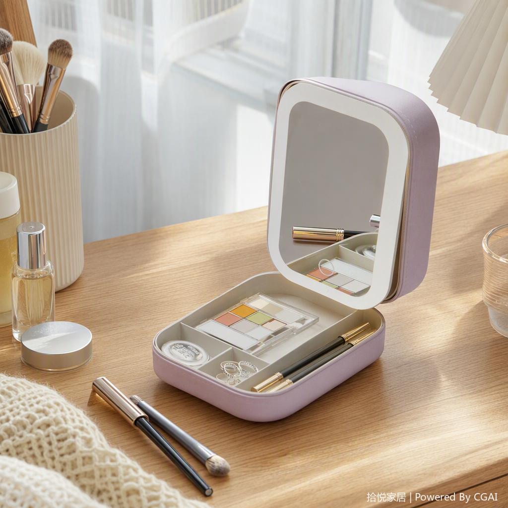 Pink portable makeup mirror, folding mini portable makeup mirror, portable and portable makeup supplies, beauty tools, essential for girls details Picture