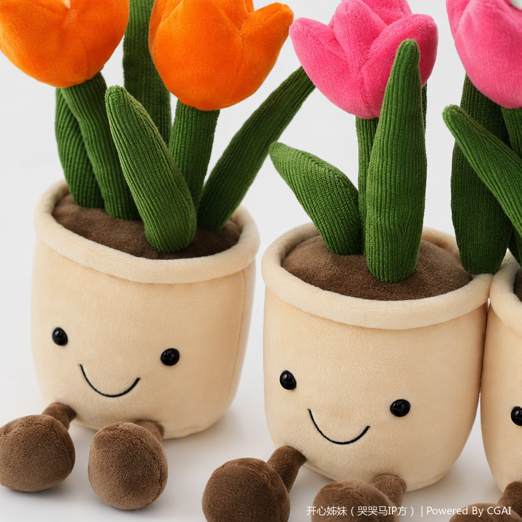 Colorful tulip potted potted doll, cute handmade fabric doll, home decoration gift, children's toy Application Scenario