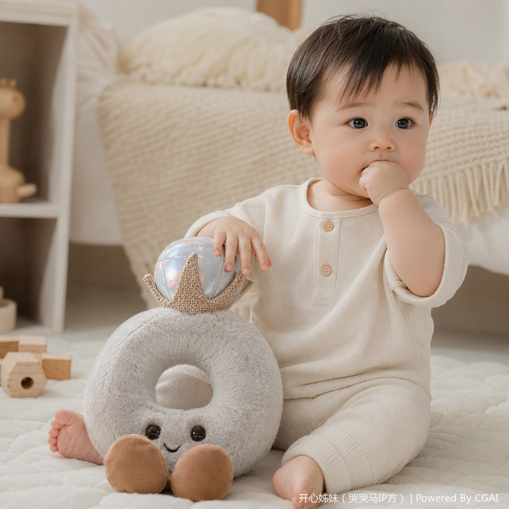 A grey plush ring-shaped doll is a fun toy details Picture