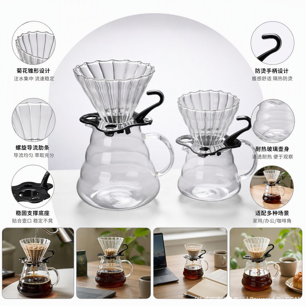 Multi-functional glass coffee pot, household hand-brewed coffee ware, office portable coffee pot, coffee utensils details Picture