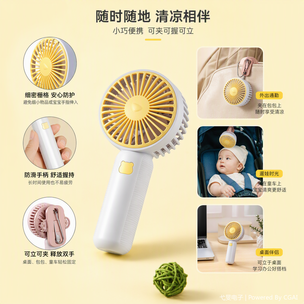 便携迷你电风扇家用两季适用静音风力强小巧便携夏季必备电器