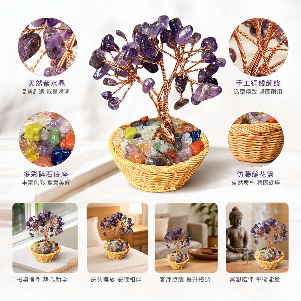 水晶工艺品紫色树形摆件家居装饰风水摆设礼品收藏品艺术品