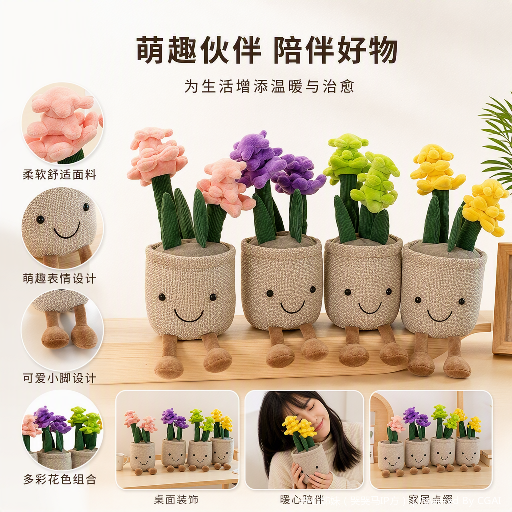 Colorful plush flower pot dolls, fun figurines, cute dolls, handcrafted fabric soft and adorable gifts
