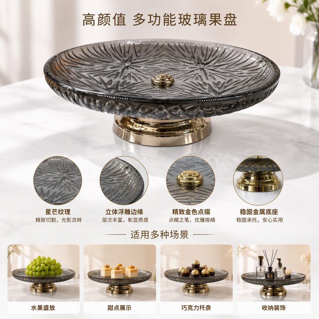 创意雕花玻璃盖碗灰色陶瓷餐具家用厨房装饰简约优雅实用