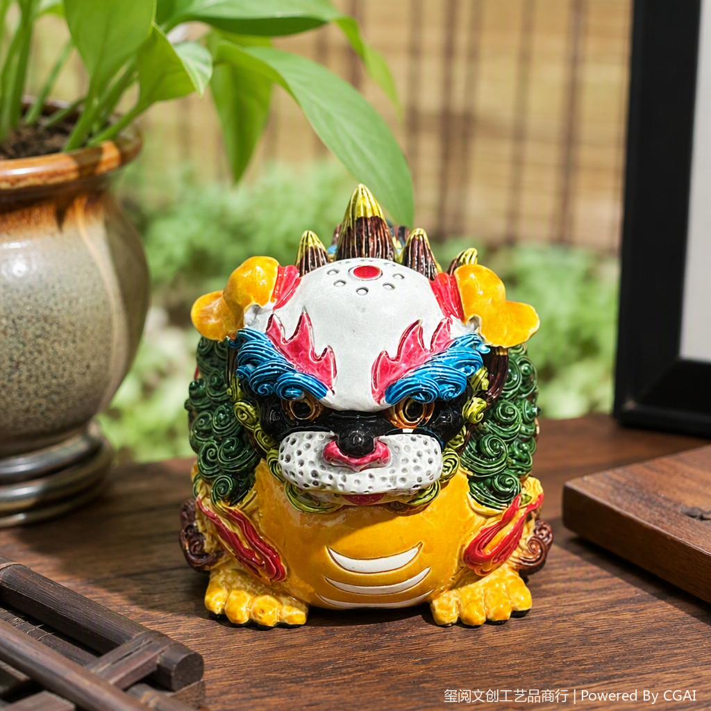 彩色陶瓷貔貅摆件产品图
