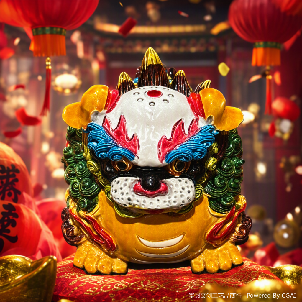 彩色陶瓷貔貅摆件细节图