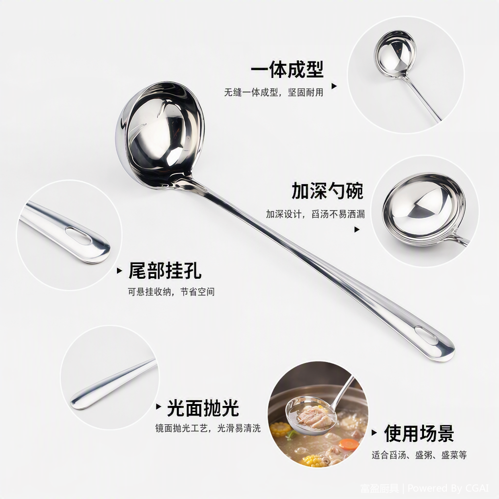 Multi-functional stainless steel spoons and spoons, household tableware, kitchenware, simple and practical restaurant table accessories Specification image