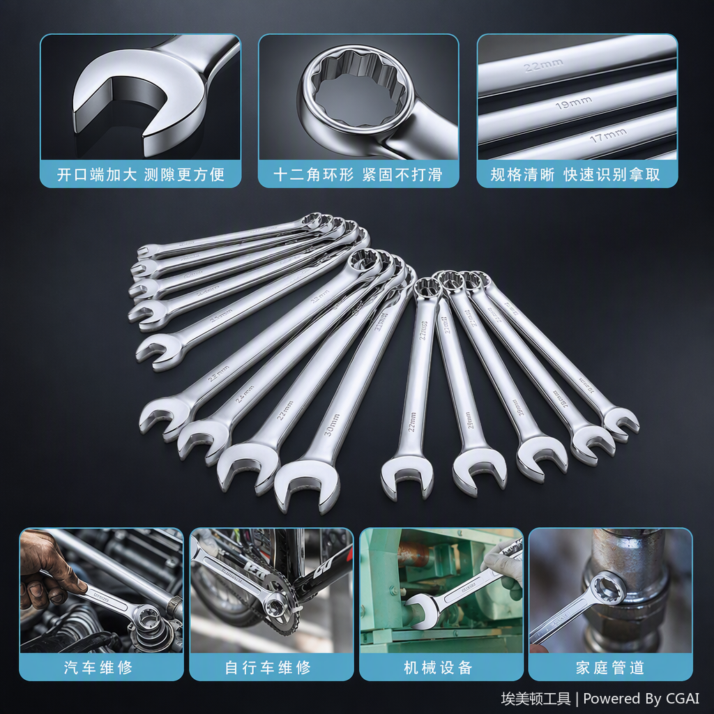 The multi-functional manual wrench is a household repair tool made of metal, durable and practical. It is a must-have tool accessory for repair Specification image