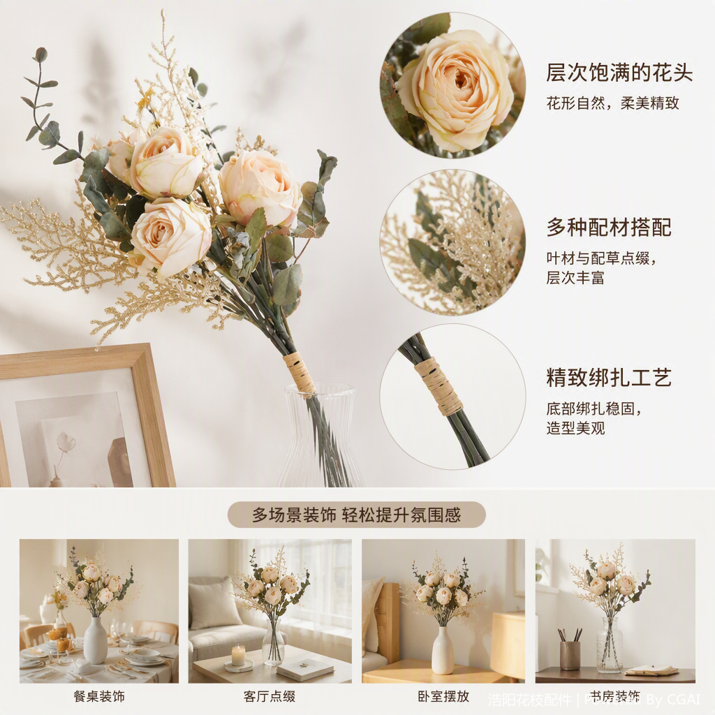 Exquisite artificial silk flower home decoration ornaments, interior floral decorations that are both beautiful and practical