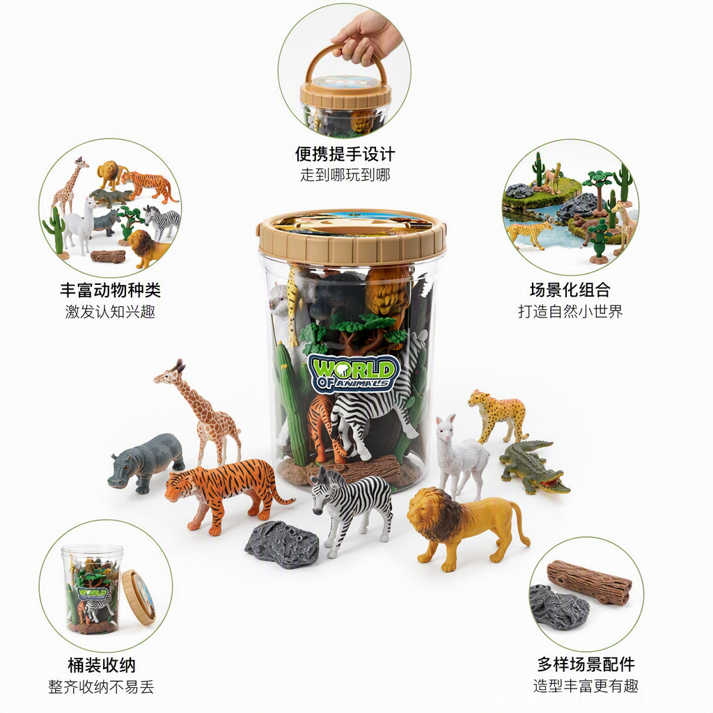 透明罐装野生动物玩具套装多款可选儿童益智趣味收纳礼盒装