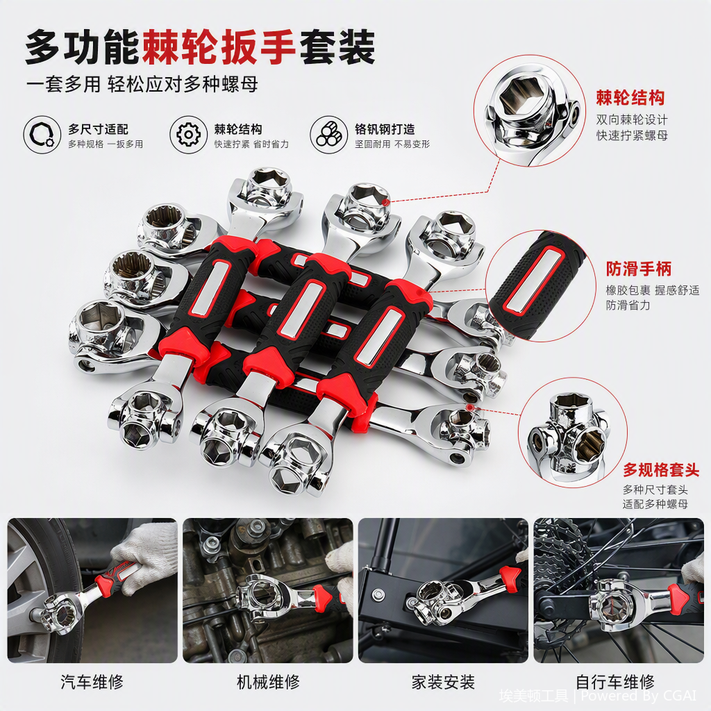 Multi-functional manual wrench set, household and industrial maintenance tool combination, portable hand tool kit details Picture