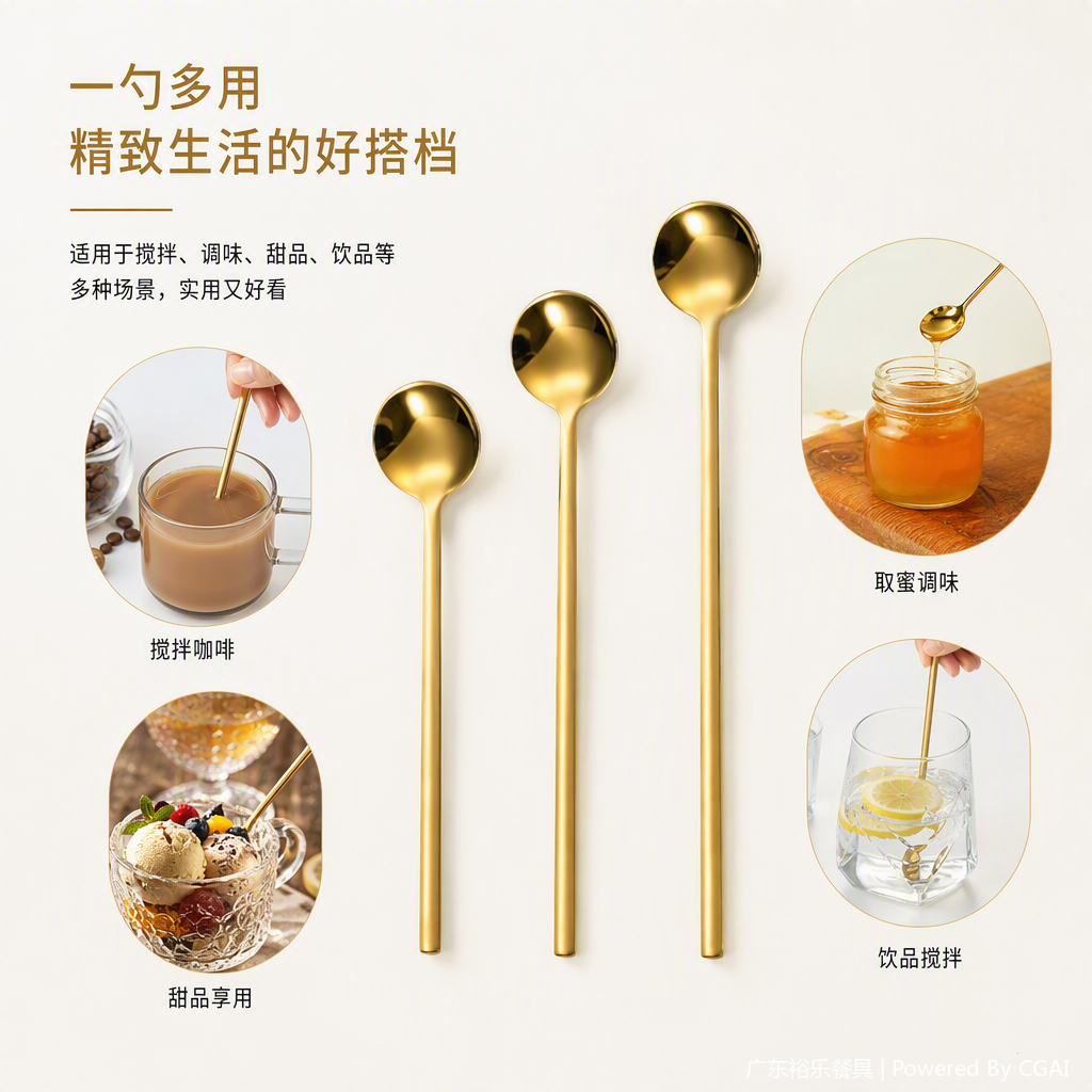 The multi-functional stainless steel spoon, soup spoon, tableware, kitchenware and household tableware set is simple and durable Application Scenario