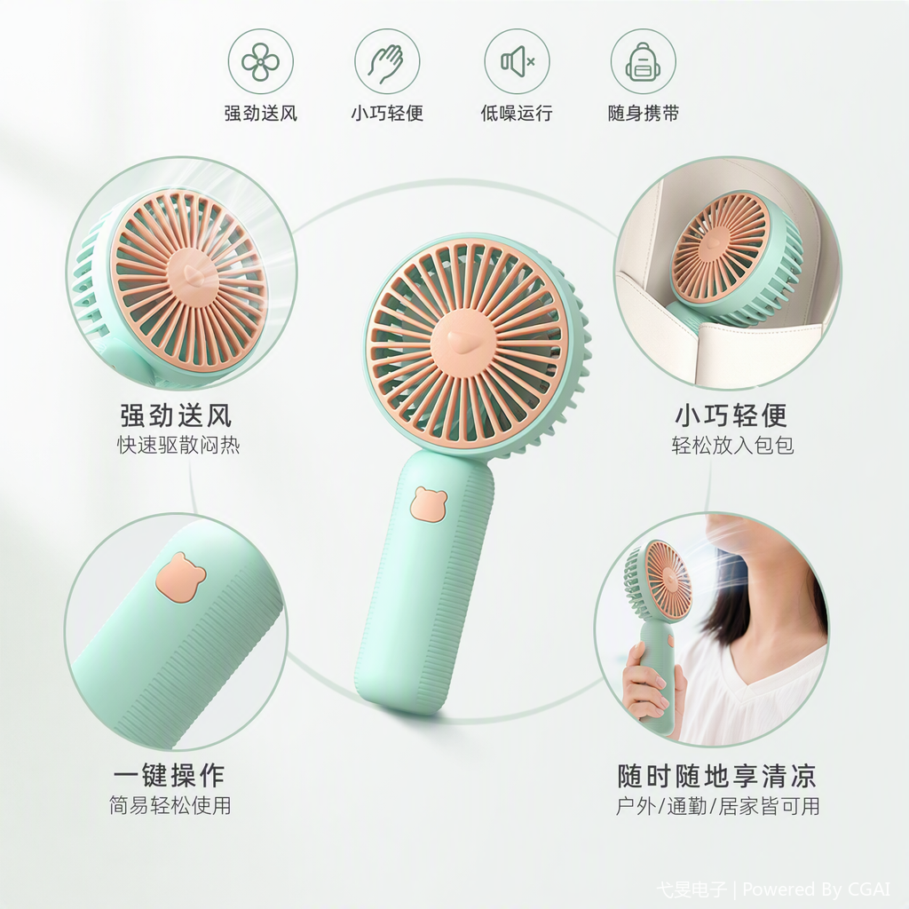 便携迷你电风扇家用两季适用静音桌面小型夏季凉风扇便携式风扇细节图