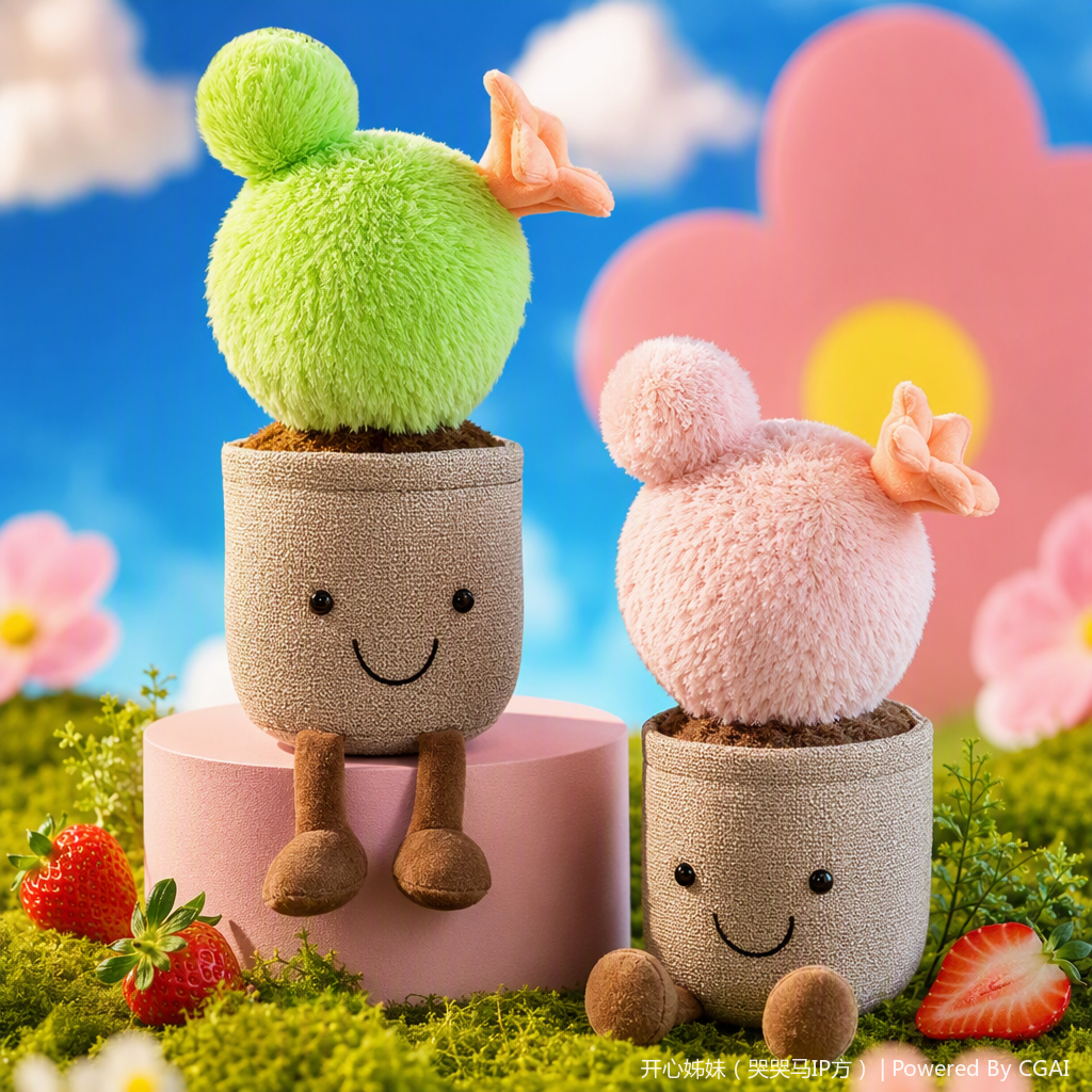 Fun cactus plush doll, cute pinkish-green toy