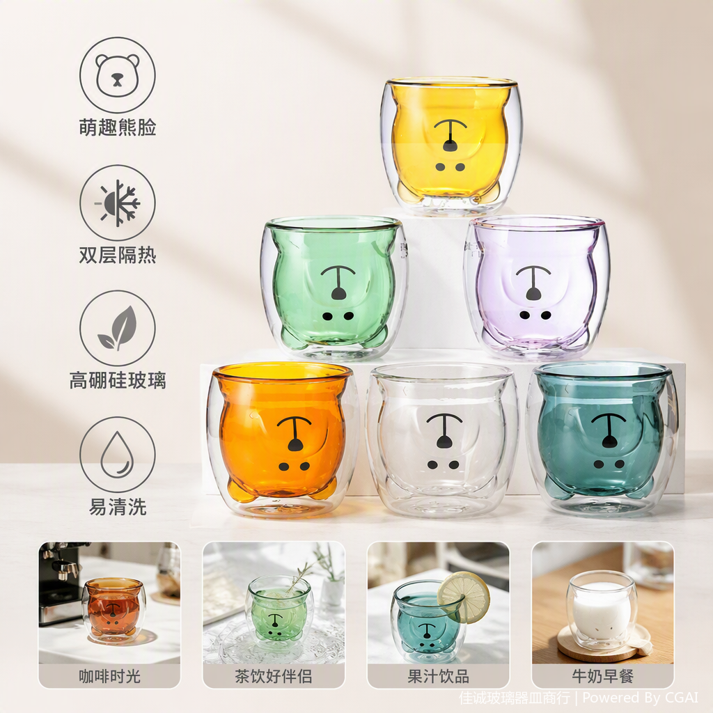 A variety of transparent glass water cups, household heat-resistant creative coffee and tea sets, and daily necessities cup sets