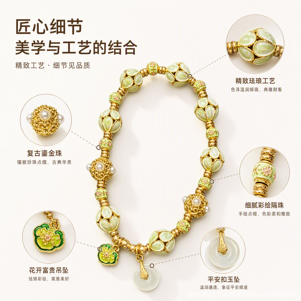 优雅花形珐琅手链多彩绿意时尚饰品女款手串潮流百搭