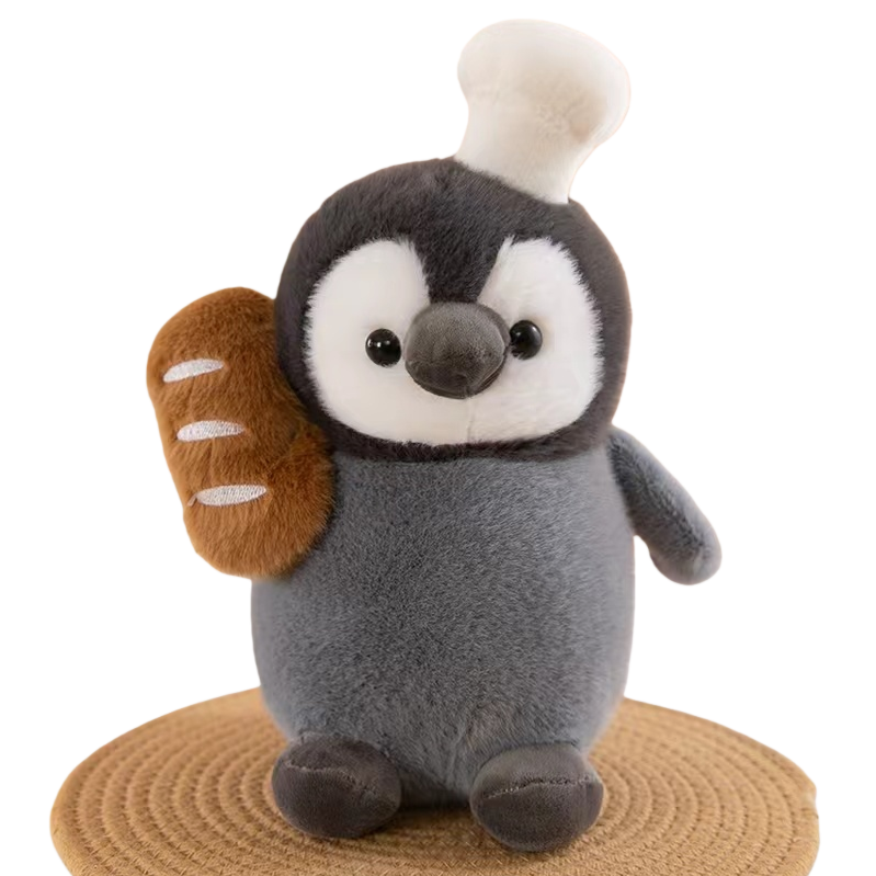 Policía peluche pingüino gris abrazar pan marrón forma gatito sería llamado kinemon island boni Item Picture