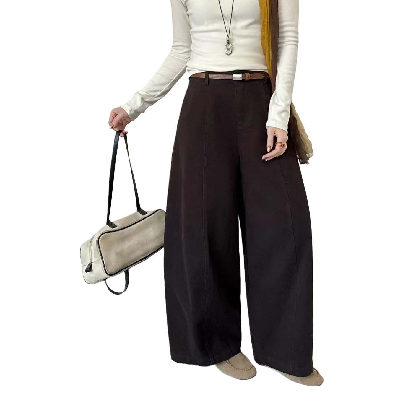 Dark brown loose wide-leg pants are casual, versatile, simple and fashionable. They are a demonstration of trendy street style for people and women's pants Item Picture