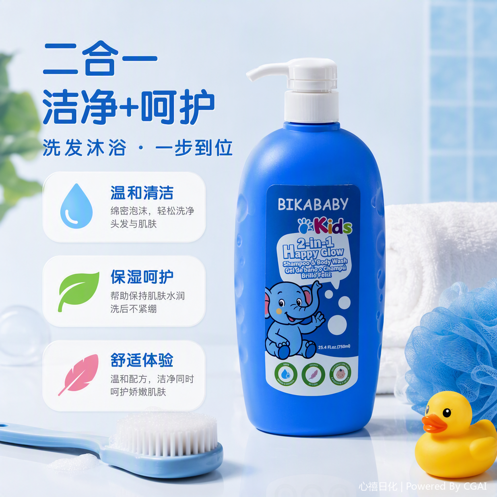Children's blue hair care set, baby products bottle, cleaning and care products combination set