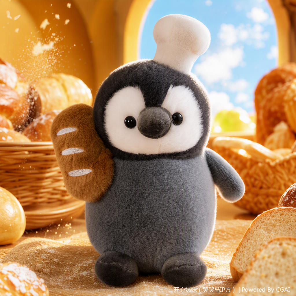 Policía peluche pingüino gris abrazar pan marrón forma gatito sería llamado kinemon island boni Specification image