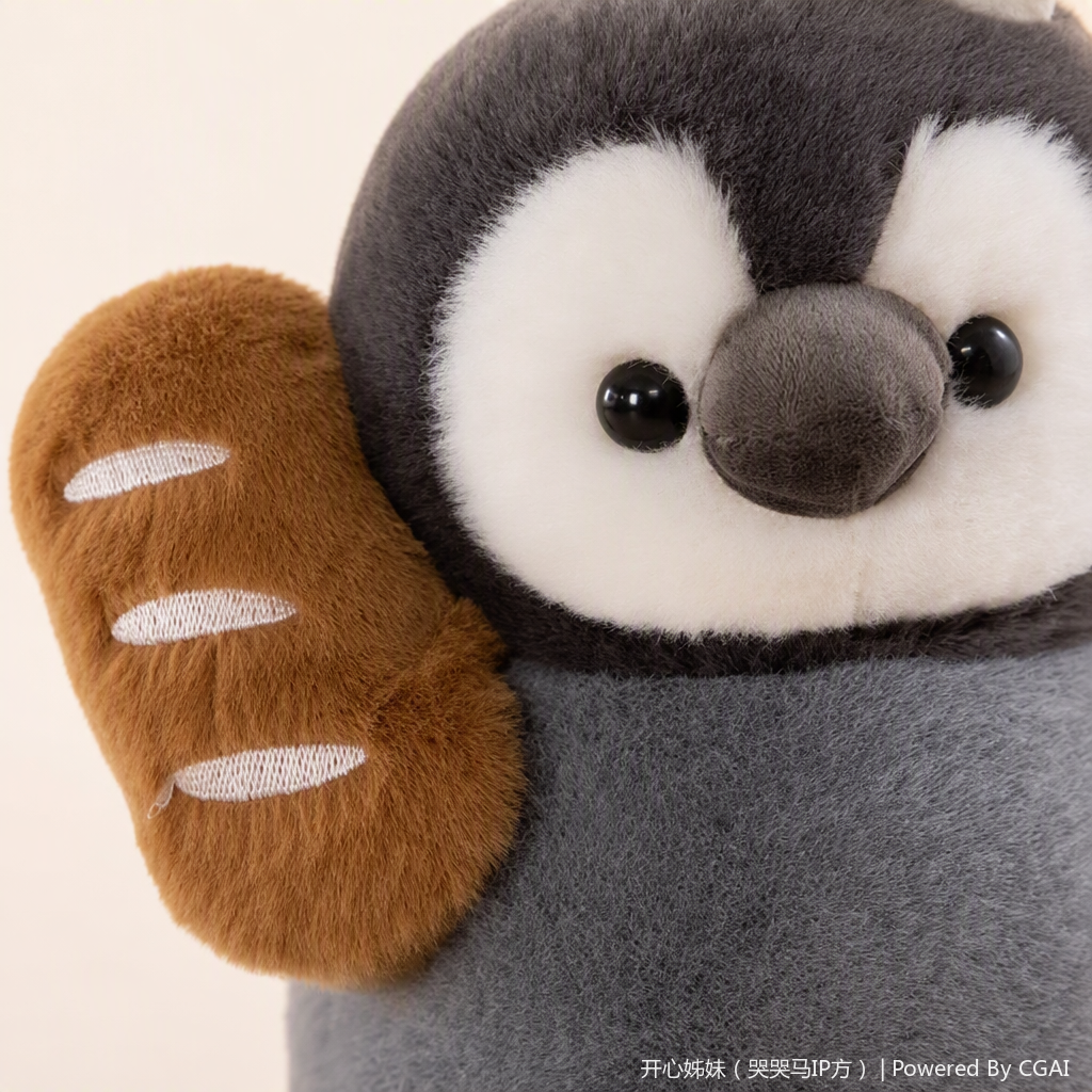 Policía peluche pingüino gris abrazar pan marrón forma gatito sería llamado kinemon island boni Application Scenario