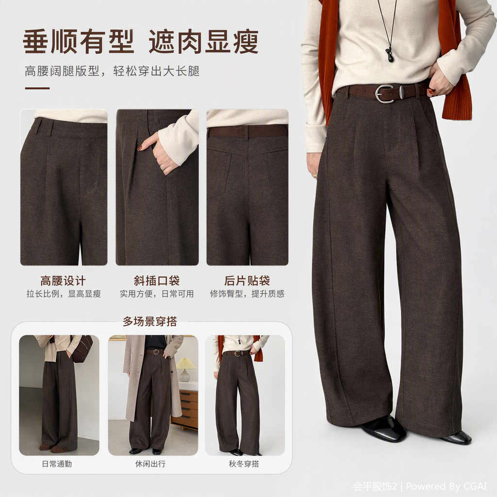 Fashionable and casual loose long pants, wide-leg pants, women's autumn versatile and slimming wide-leg pants, trendy wide-leg pants